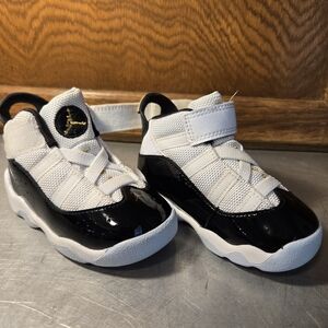 Nike Air Jordan 6 Rings Toddler In Black Patent Leather And Gold Details